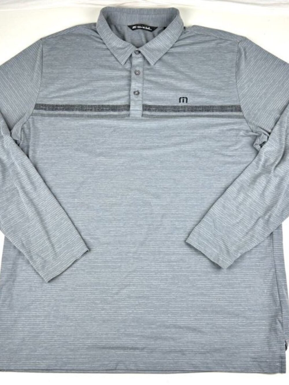 Travis Mathew Gray Striped Long Sleeve Polo Golf Shirt Men's XL